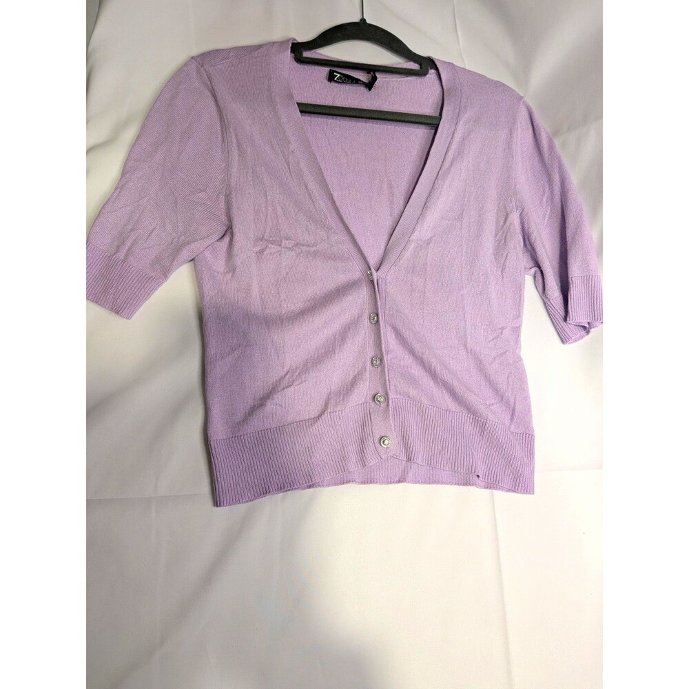 7th Avenue New York & Company Purple V-Neck Short Sleeve Cardigan XS